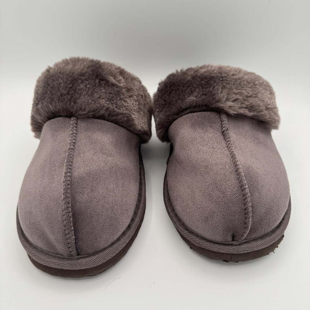 FLOOPI BROWN FAUX FUR LINED SLIP ON SLIPPERS SIZE LARGE